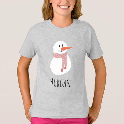 Girls Modern Snowman Winter Family T_Shirt