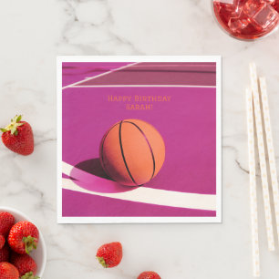 Girls Modern Sports Kids Pink Court Basketball Napkins