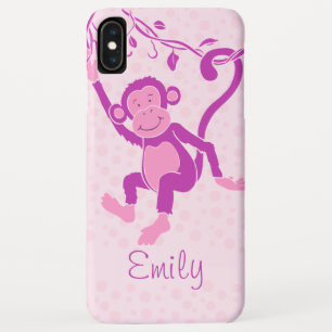 Girls monkey pink purple graphic name iPhone XS max case