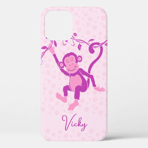 Girls monkey purple  pink name iphone 5 case