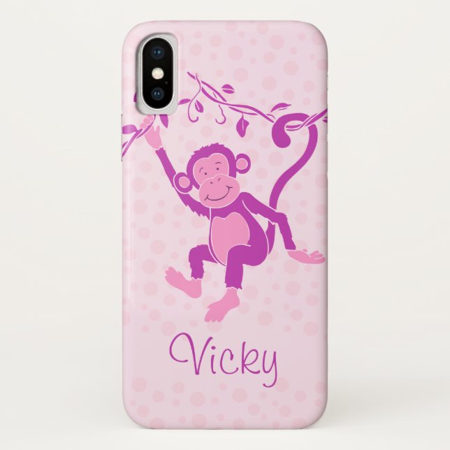 Girls monkey purple & pink name iphone case (Back)