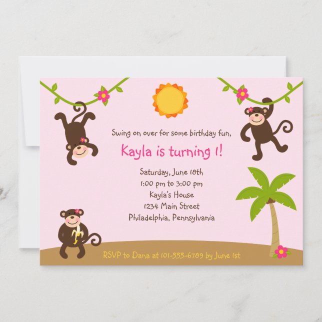 Girls Monkeying Around 7x5 Invitation (Front)