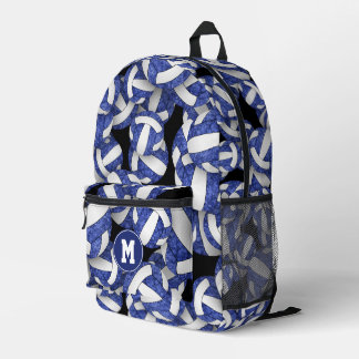 girls monogrammed blue white volleyballs printed backpack