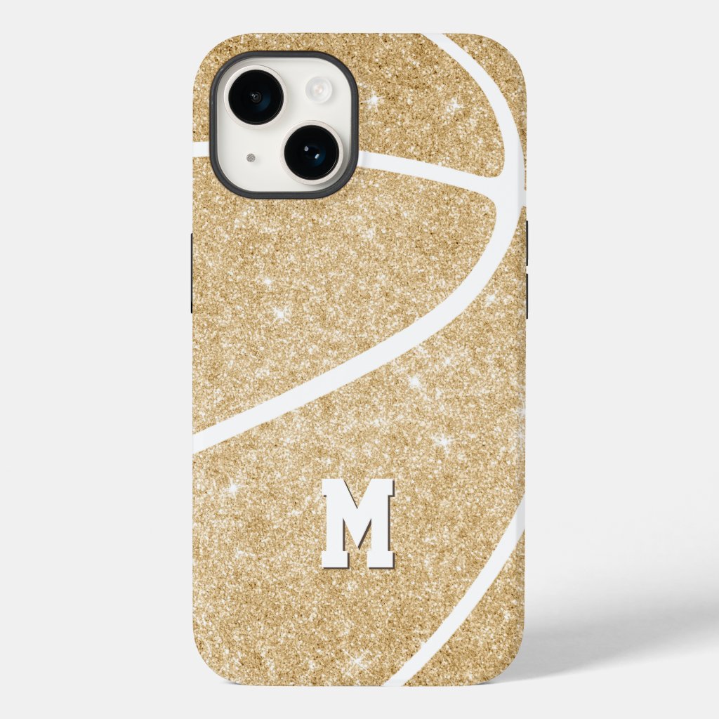 girl's monogrammed gold basketball Case-Mate iPhone case