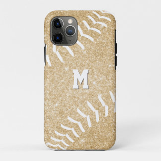girl's monogrammed gold softball iPhone 11 pro case
