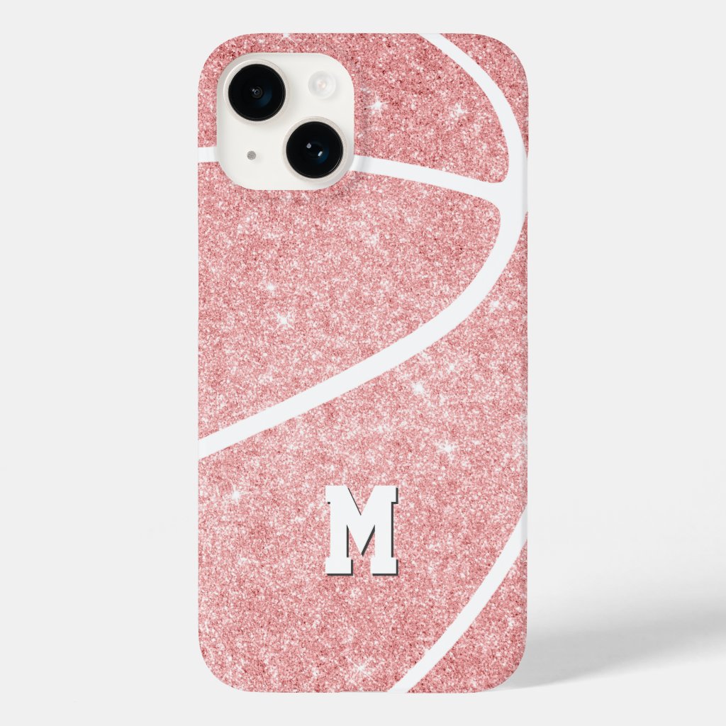 girl's monogrammed pink basketball iPhone case