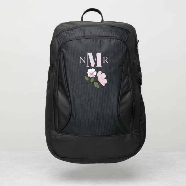 Girls Monogrammed Pink Floral Custom Port Authority® Backpack (Front)