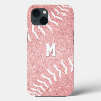 girl's monogrammed pink softball iPhone 13 case