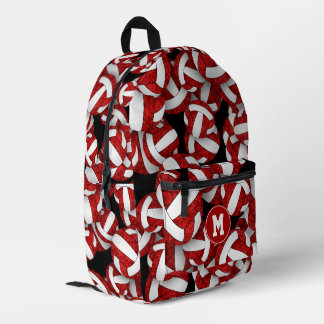 girls monogrammed red white volleyballs printed backpack