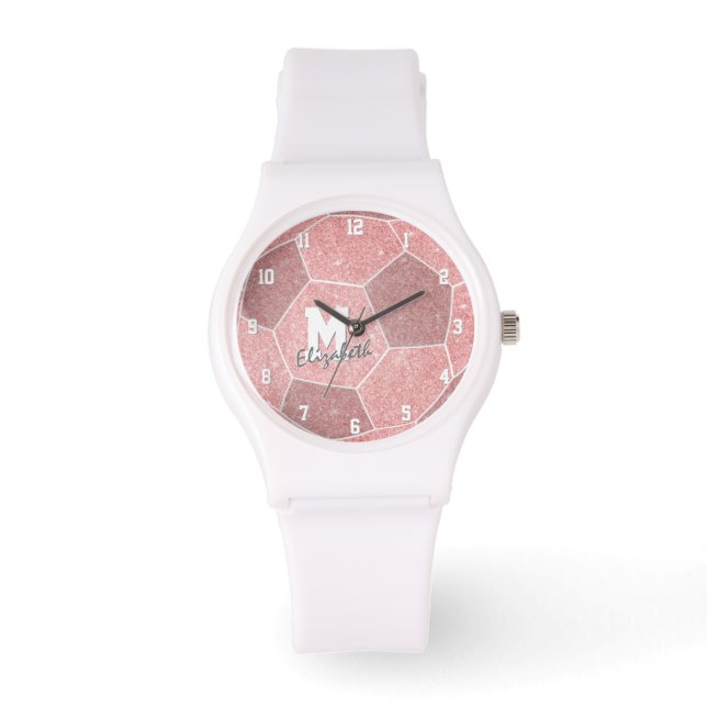 girls monogrammed sports gifts pink soccer watch (Front)