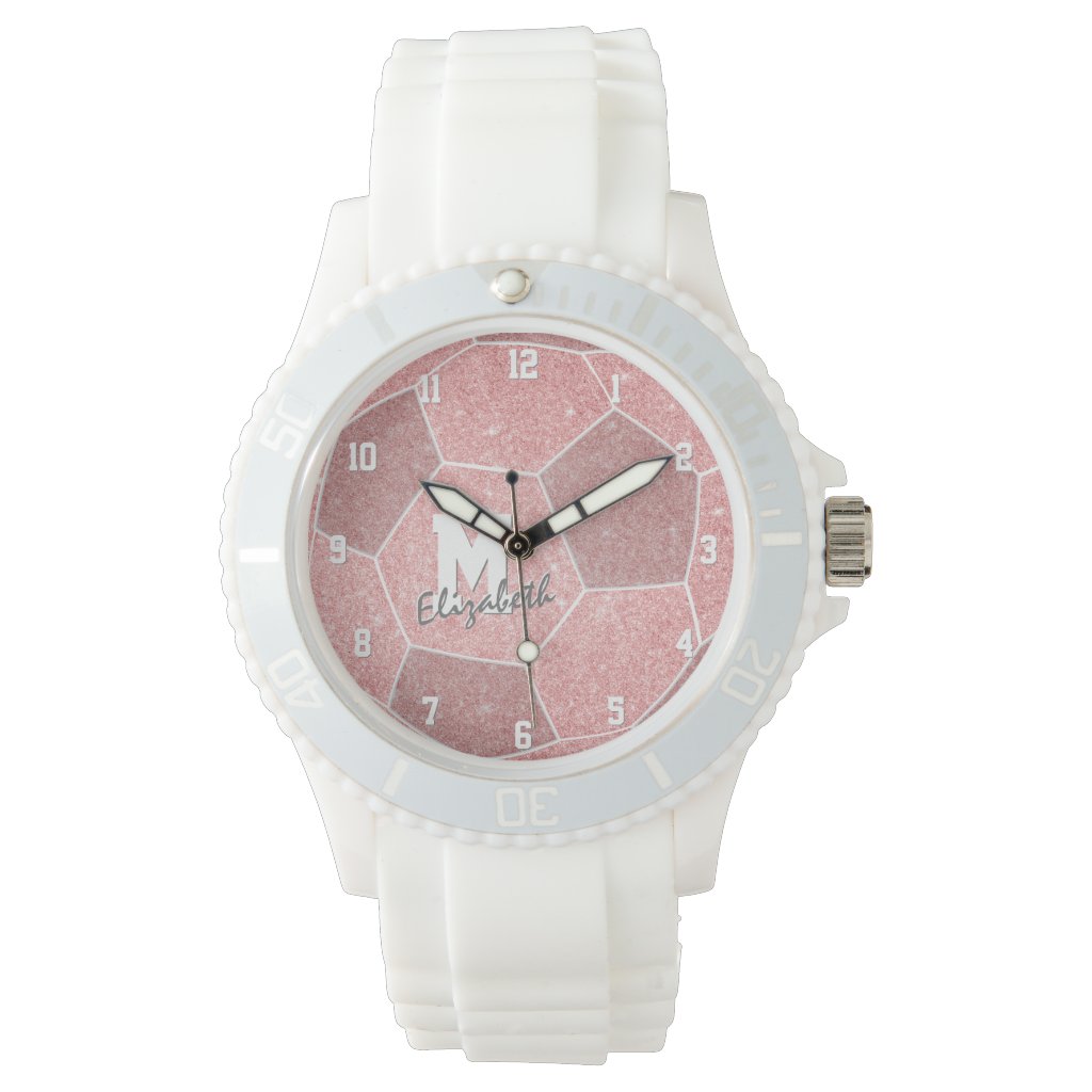 Monogrammed pink soccer watch