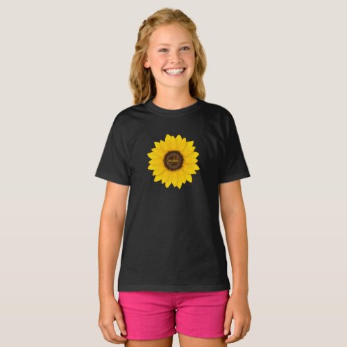 Girls monogrammed sunflower  T_Shirt