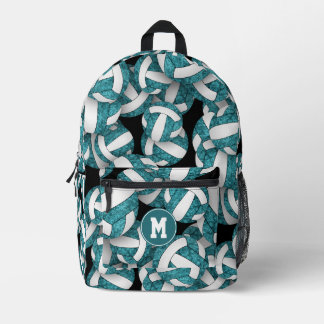 girls monogrammed teal white volleyballs printed backpack