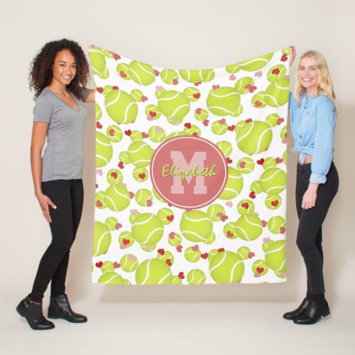 girls monogrammed tennis balls hearts pattern fleece blanket