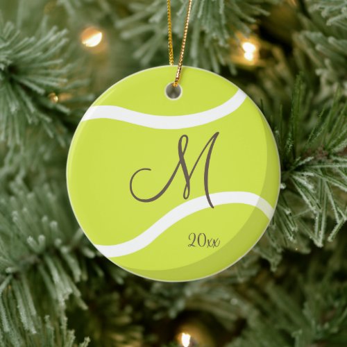 girls monogrammed tennis ceramic ornament