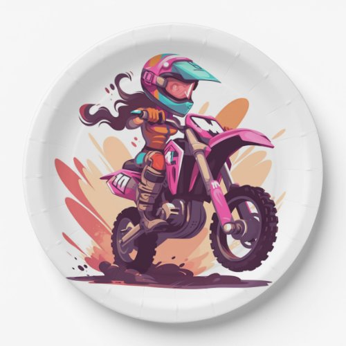 Girls Motocross Party Paper Plate