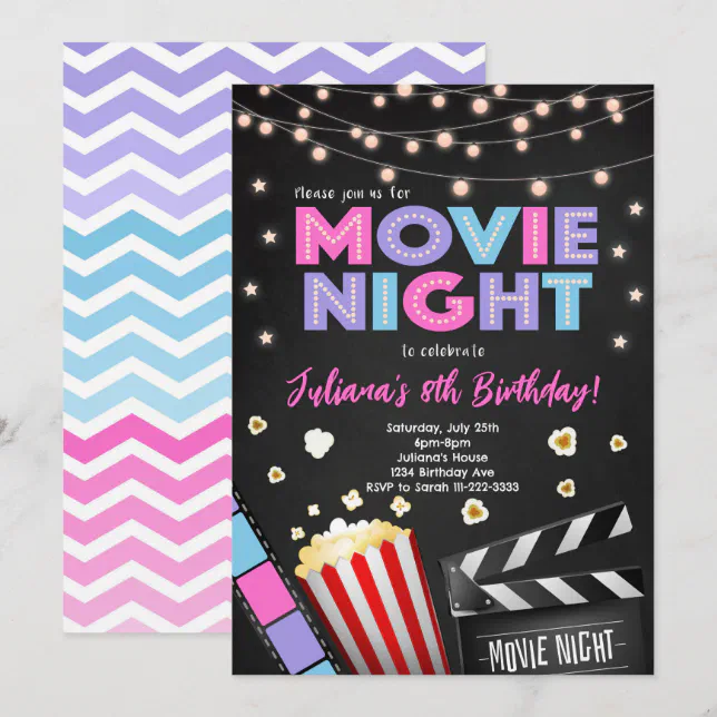 Girls Movie Night Birthday Party Invitation | Zazzle
