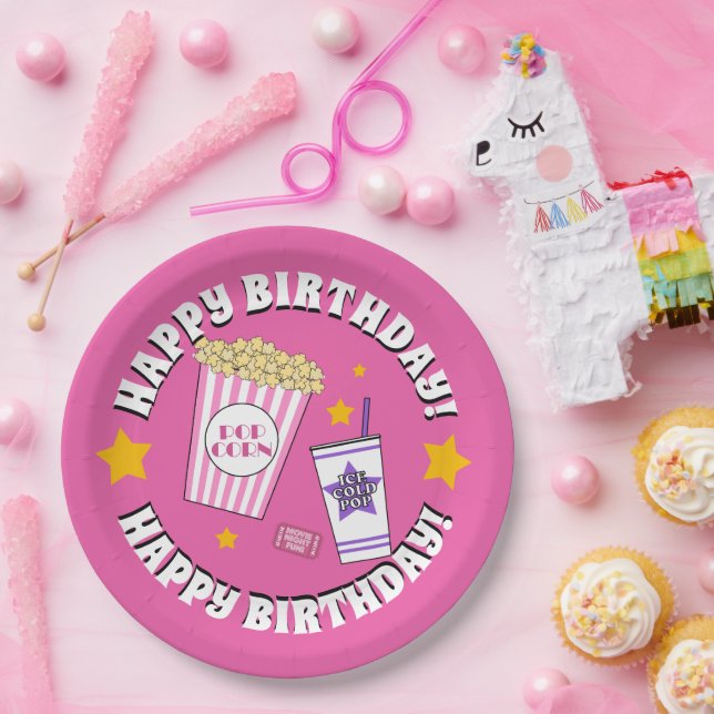 Girl's Movie Night Birthday Party Paper Plates (Party)