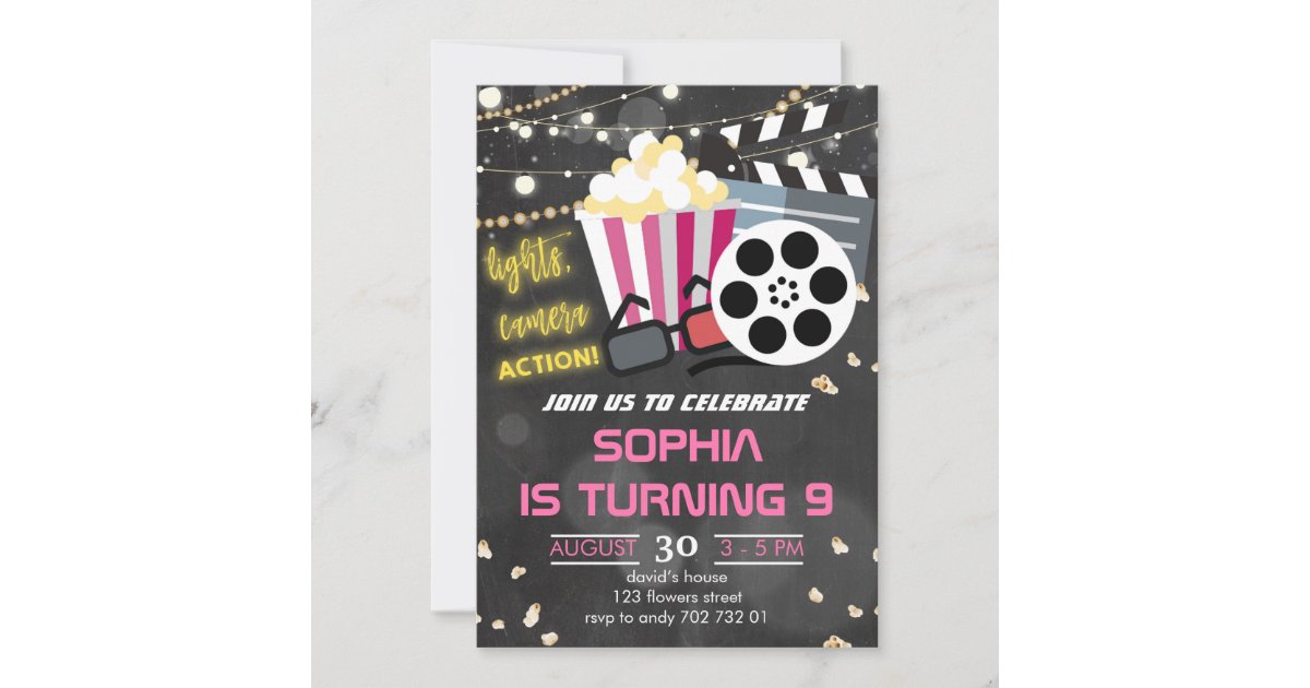 Girls Movie Night Party Backyard Movies Birthday Invitation | Zazzle