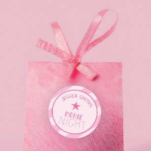 Girls Movie Night Personalized Pink Star Party  Classic Round Sticker