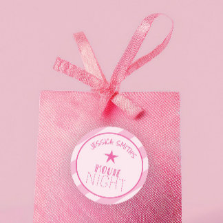 Girls Movie Night Personalized Pink Star Party  Classic Round Sticker