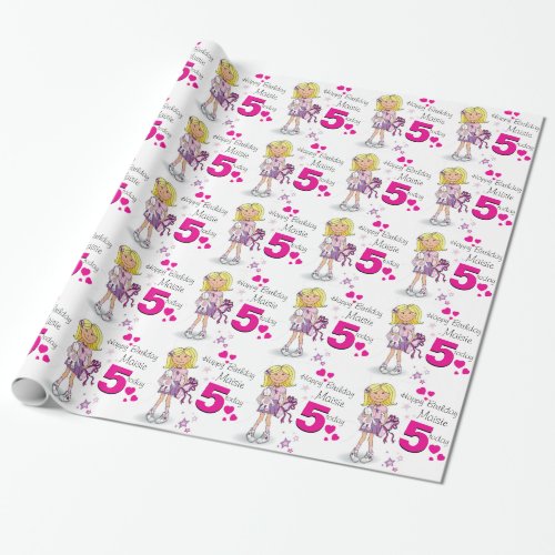 Girls name age 5 birthday girl patterned wrap wrapping paper