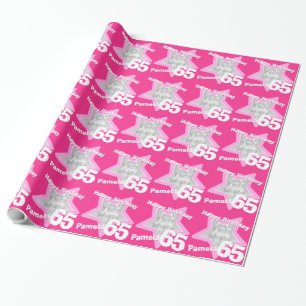 Girls name age 65 add your photo pink star pattern wrapping paper