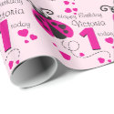 Girls name age ladybug birthday patterned wrap wrapping paper