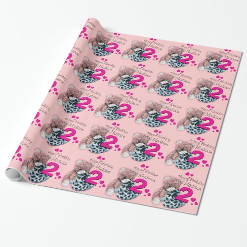 Girls name age soft toys birthday patterned wrap wrapping paper