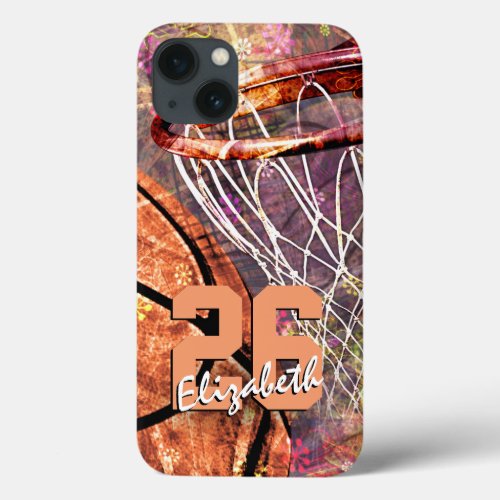 girls name and jersey number basketball iPhone 13 case