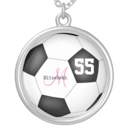 girl&#39;s name and jersey number cute soccer silver plated necklace