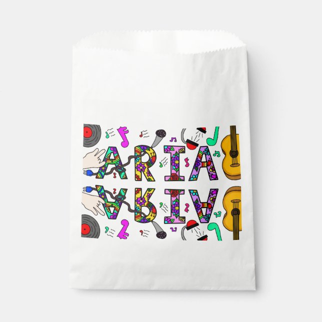 Girl's Name Aria, Flowers and Music Rectangular Favor Bag (Front)