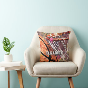 Girls name Basketball and Hoop pink purple orange Throw Pillow