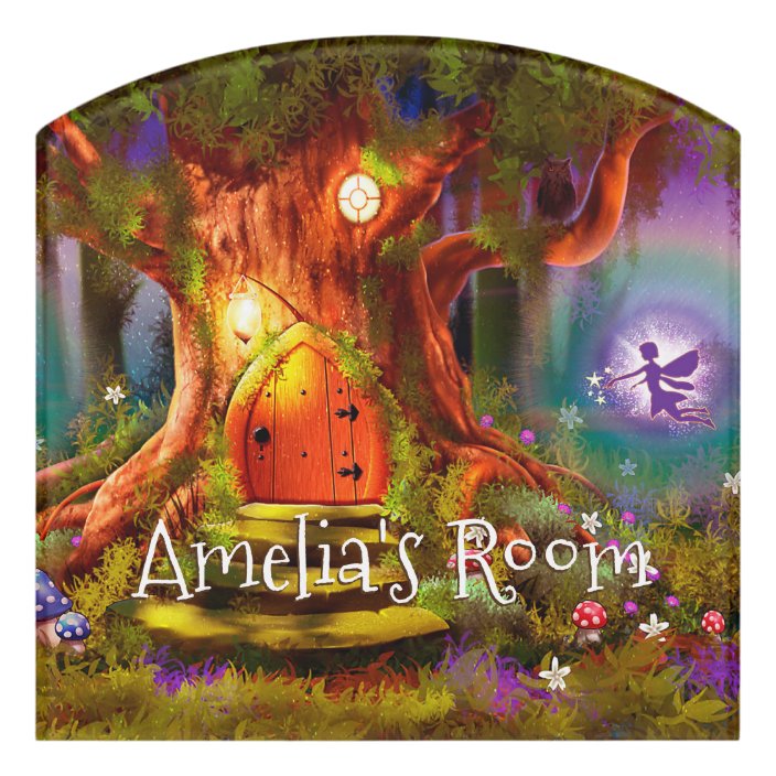 Girl S Name Bedroom Crest Sign Magic Forest Tree Zazzle Com