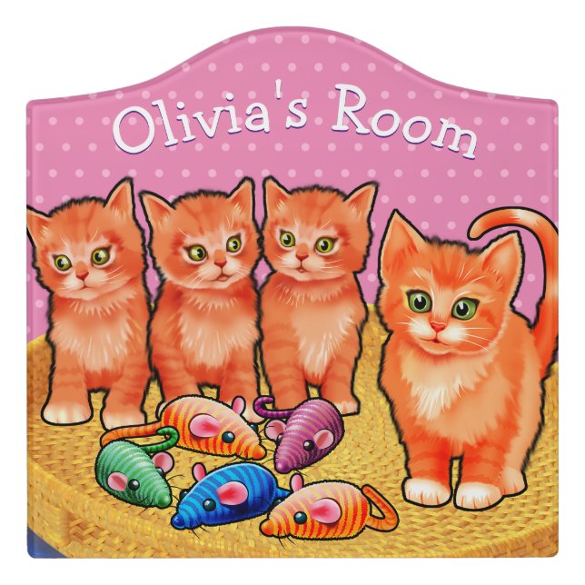 Girl's Name Bedroom door sign kittens (Large Crest Front)