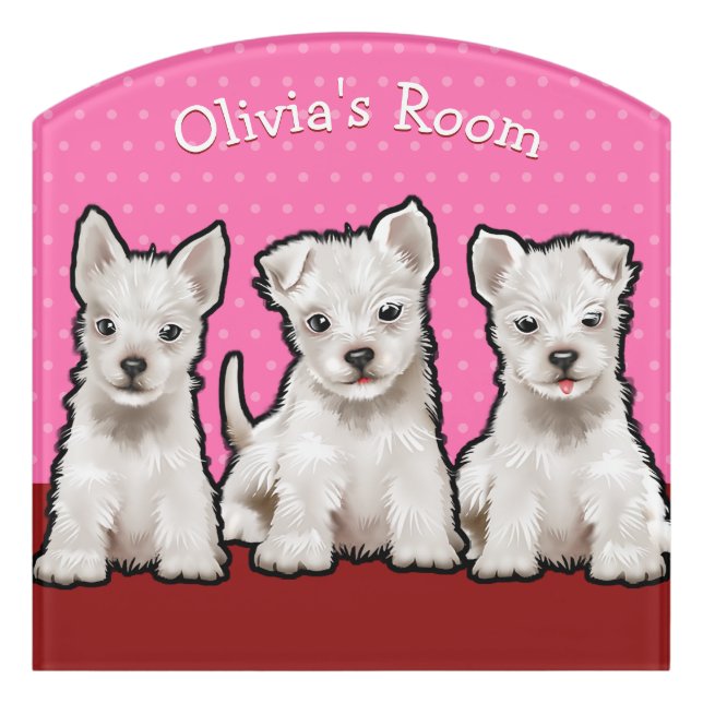 Girl's Name Bedroom sign 3 Westie puppies (Contour Front)