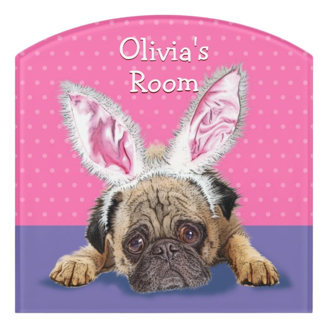 Girl's Name Bedroom sign hug a Pug (Contour Front)