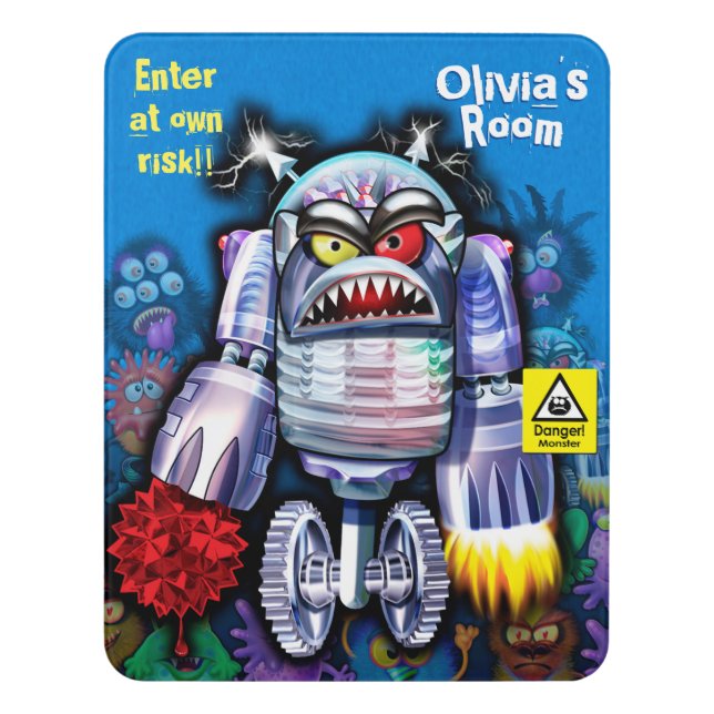 Girl's Name Bedroom sign Monster Robot (Contemporary Vert)