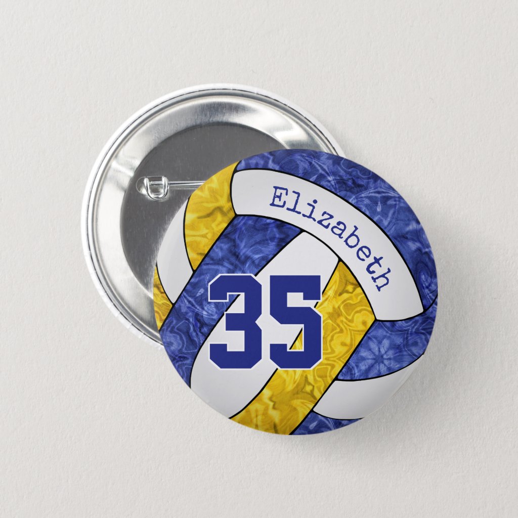 girls name blue gold volleyball team colors button