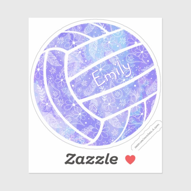 girls name boho floral purple volleyball sticker (Sheet)