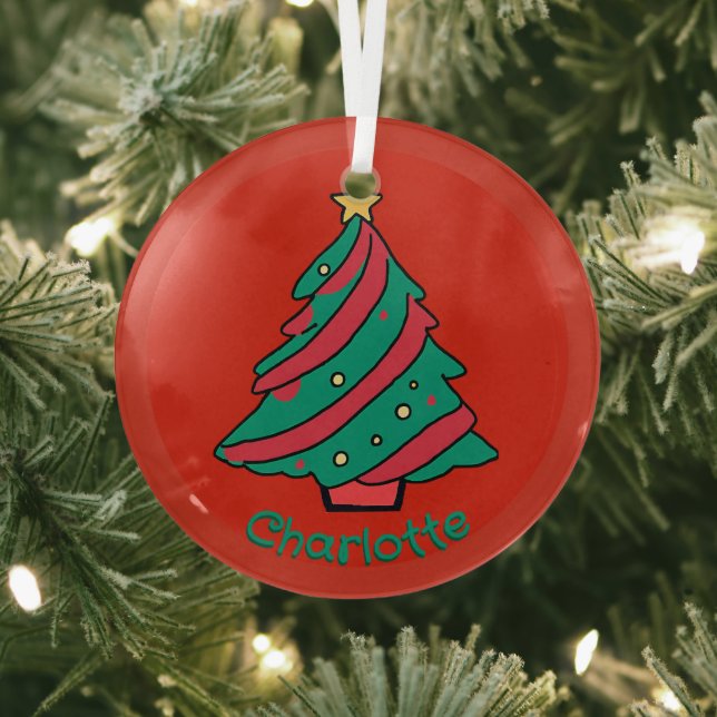Girls Name Christmas Tree Glass Ornament (Insitu)