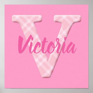 Girls Name Custom Plaid Letter V Poster