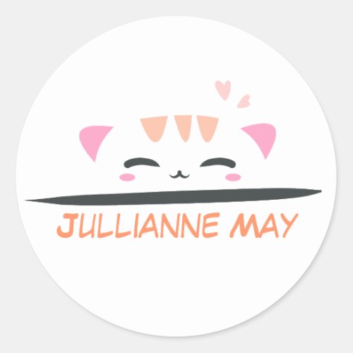 Girls Name Cute Kitty Classic Round Sticker