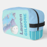 Girls name cute pony watercolor blue aqua  dopp kit
