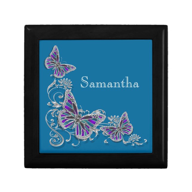 Girls name elegant butterfly personalize jewelry box (Front)