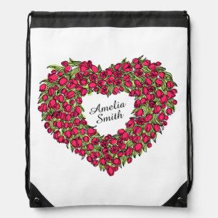 Girls Name flower heart art drawstring bag