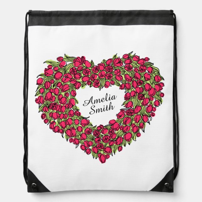 Girls Name flower heart art drawstring bag (Front)