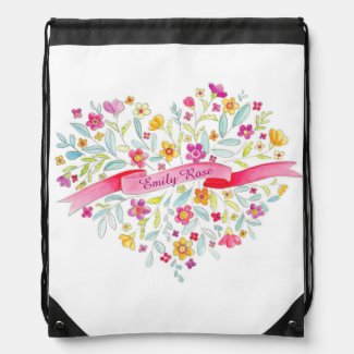 Girls Name flower heart art drawstring bag