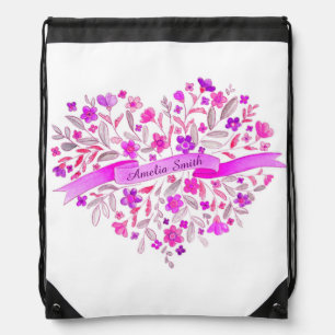 Girls Name flower heart art drawstring bag