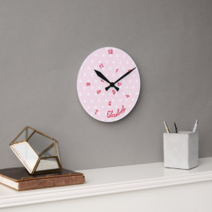 Girls Name Funny Jumbled Hours Cute Pink Stars Fun Round Clock